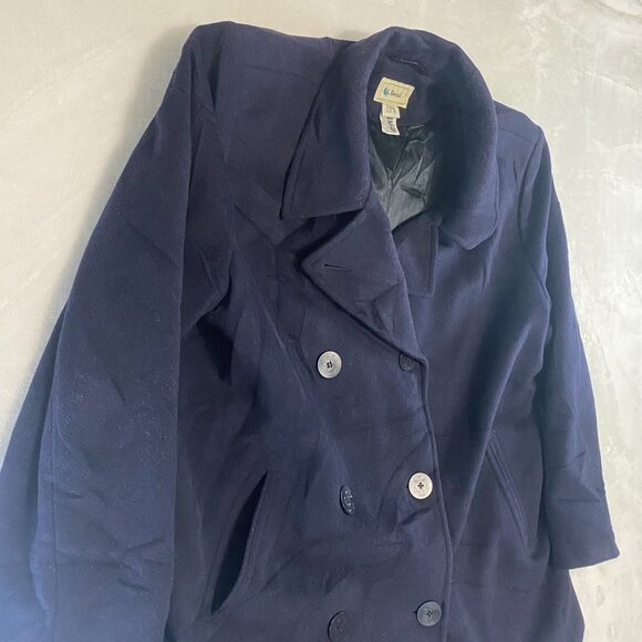 L.L. Bean Peacoat Size 20 Reg Navy Double Breasted Wool Cashmere Thinsulate - Picture 2 of 16